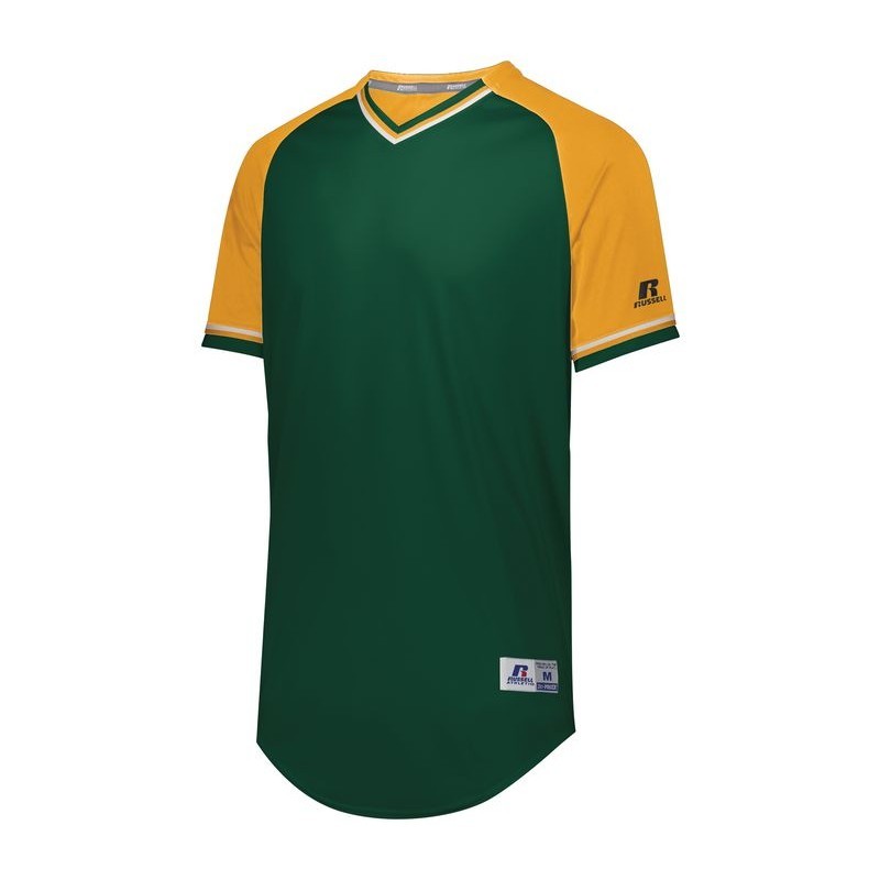 MEN'S CLASSIC V NECK BASEBALL JERSEY Men's Shirt Size Small Shirt Colors  Dark Green/Gold